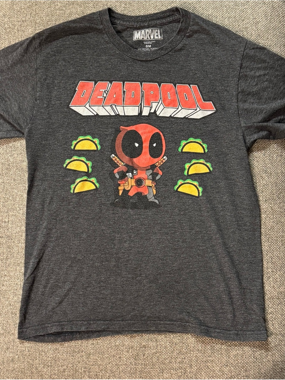 Marvel Deadpool Taco Graphic Tee - Charcoal with Red & Yellow Size Small